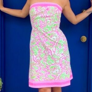 Lilly Pulitzer Sienna Dress White Pink Peanut Island Floral & Gingham